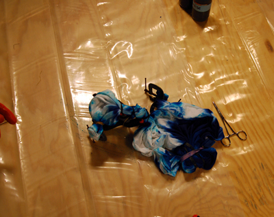 Overdyes applied and additional rubber band resists applied
